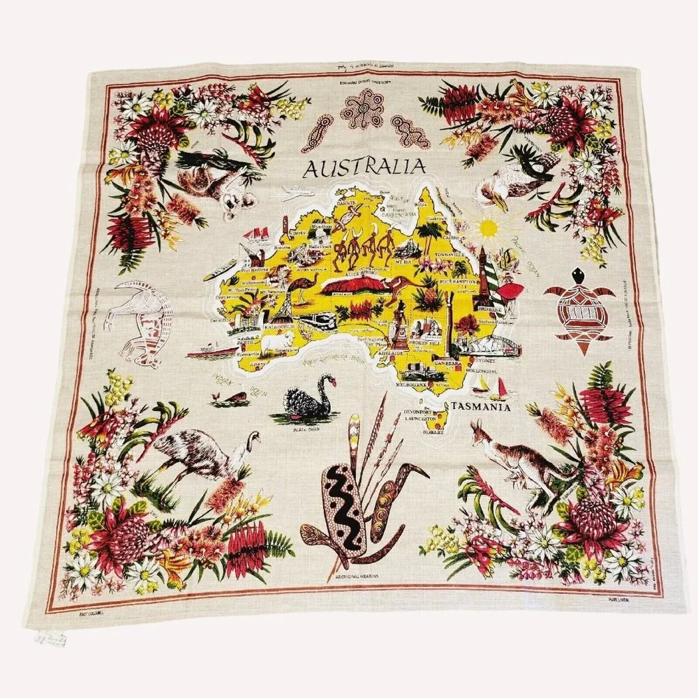 COLORFUL AUSTRALIA PURE LINEN MAP TAPESTRY WALL DESIGNED IN AUSTRALIA BY HEIL